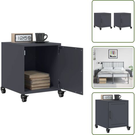 Comodino con maniglia - vidaXL Comodini 2 pz Antracite 36x39x43,5 cm in Acciaio - Comodino con scomparto