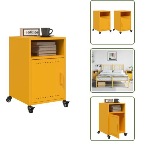 Comodino con maniglia - vidaXL Comodini 2 pz Giallo Senape 36x39x59 cm in Acciaio - Comodino con scomparti