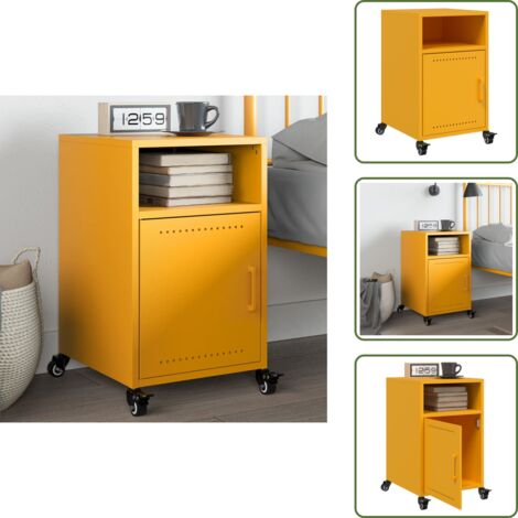 Comodino con maniglia - vidaXL Comodino Giallo Senape 36x39x59 cm in Acciaio - Comodino con scomparti