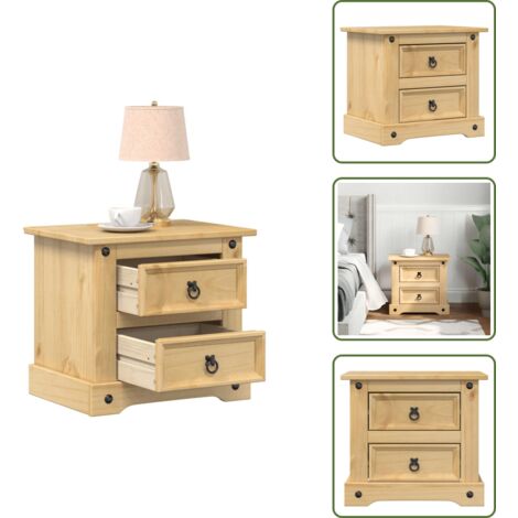 Comodino con maniglie in metallo - vidaXL Comodino Corona 53x39x47 cm in Legno Massello di Pino - Comodino per camera da letto