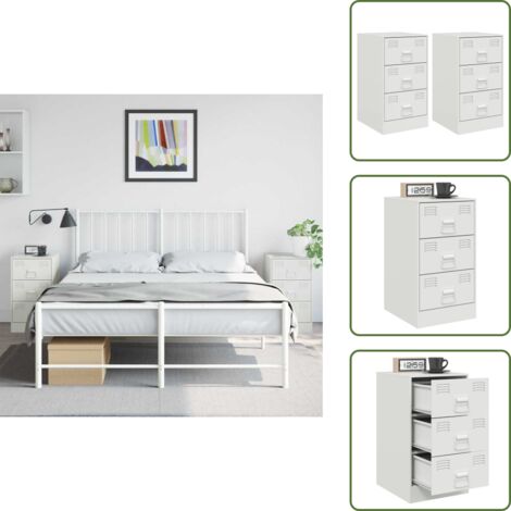 Comodino con maniglie - vidaXL Comodini 2 pz Bianchi 34,5x39x62 cm in Acciaio - Comodino da interno