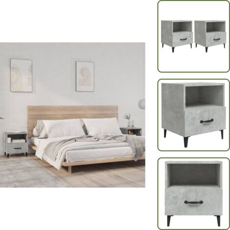 Comodino con mensola - vidaXL Comodini 2 pz Grigio Cemento in Legno Multistrato - Comodino per casa