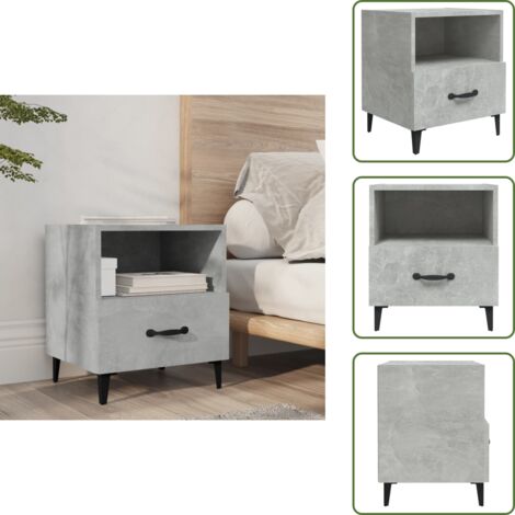Comodino con mensola - vidaXL Comodino Grigio Cemento in Legno Multistrato - Comodino per arredamento