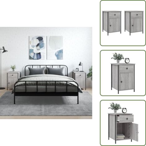 Comodino con piano di esposizione - vidaXL Comodini 2 pz Grigio Sonoma 40x42x60 cm in Legno Multistrato - Comodino in ferro
