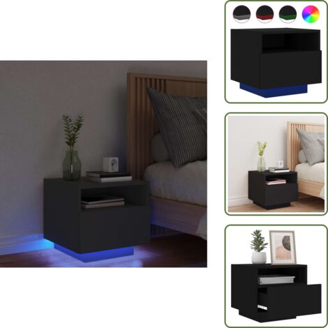 Comodino con piano espositivo - vidaXL Comodino con Luci LED Nero 40x39x37 cm - Comodino con cassetto