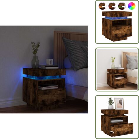 Comodino con piano espositivo - vidaXL Comodino con Luci LED Rovere Fumo 40x39x48,5 cm - Comodino con cassetto