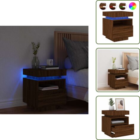 Comodino con piano espositivo - vidaXL Comodino con Luci LED Rovere Marrone 40x39x48,5 cm - Comodino con cassetto
