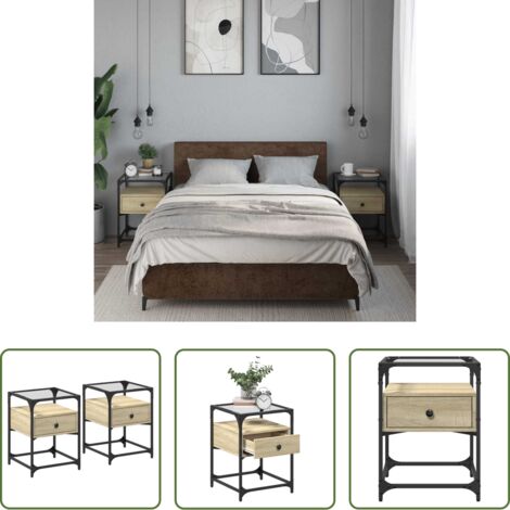 Comodino con piano in vetro -  Comodini 2 pz Rovere Sonoma 40x40x55 cm in Legno Multistrato