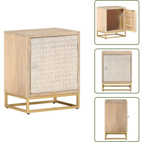 Comodino con piano stabile - vidaXL Comodino 40x30x50 cm in Legno Massello di Mango e Ferro - Comodino con spazio portaoggetti