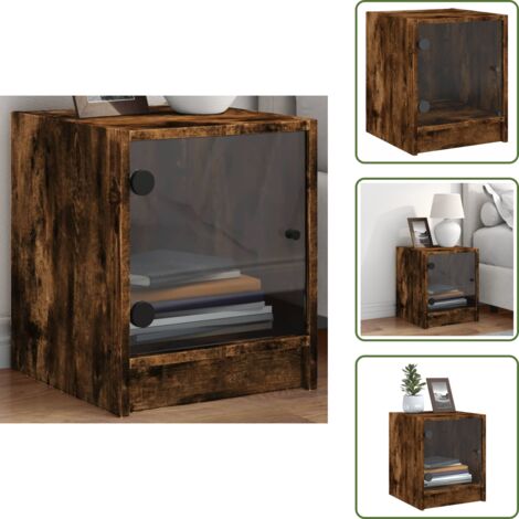 Comodino con piano stabile - vidaXL Comodino con Anta in Vetro Rovere Fumo 35x37x42 cm - Comodino con ripostiglio