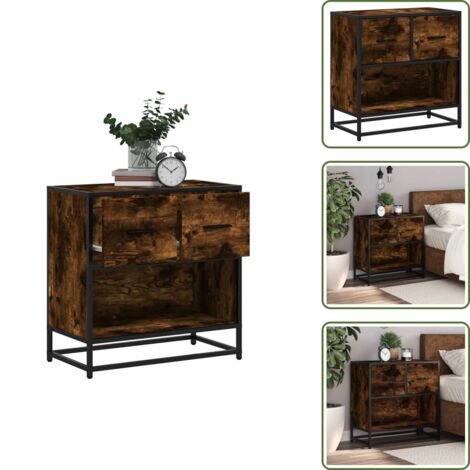 Comodino con piano superiore - vidaXL Comodino Rovere Fumo 60x31x60 cm in Legno Multistrato e Metallo - Comodino per camera da letto