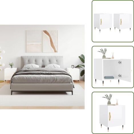 Comodino con piedini in metallo - vidaXL Comodini 2 pz Bianco Lucido 40x40x50 cm in Legno Multistrato - Comodino con ante