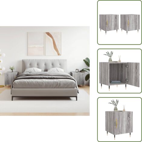 Comodino con piedini in metallo - vidaXL Comodini 2 pz Grigio Sonoma 40x40x50 cm in Legno Multistrato - Comodino con ante