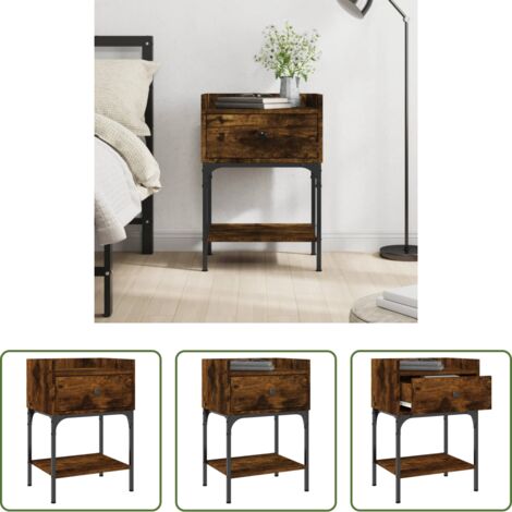 Comodino con piedini regolabili -  Comodino Rovere Fumo 40,5x31x60 cm in Legno Multistrato