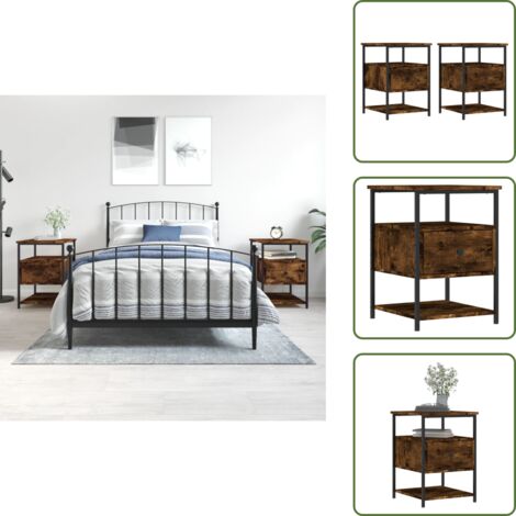 Comodino con piedini regolabili - vidaXL Comodini 2 pz Rovere Fumo 40x42x56 cm in Legno Multistrato - Comodino per camera da letto