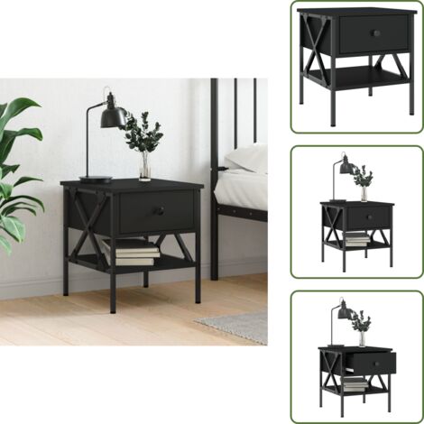 Comodino con piedini regolabili - vidaXL Comodino Nero 40x42x45 cm in Legno Multistrato - Comodino con spazio portaoggetti