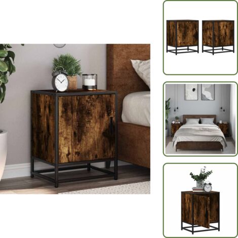 Comodino con porta - vidaXL Comodini Rovere Fumo 2 pz 40x31x50 cm Legno Multistrato Metallo - Comodino con armadio