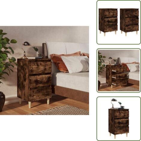 Comodino con quattro gambe - vidaXL Comodini con Gambe in Legno Massello 2pz Rovere Fumo 40x35x69cm - Comodino in eucalipto