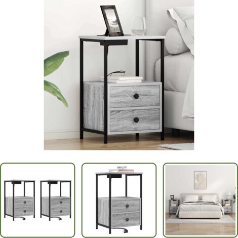 Comodino con ricarica -  Armadio da Notte 2 pcs Grigio Sonoma 40 x 31 x 60 cm