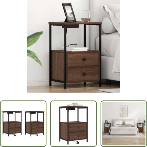 Comodino con ricarica -  Armadio da Notte 2 pcs Rovere Marrone 40 x 31 x 60 cm