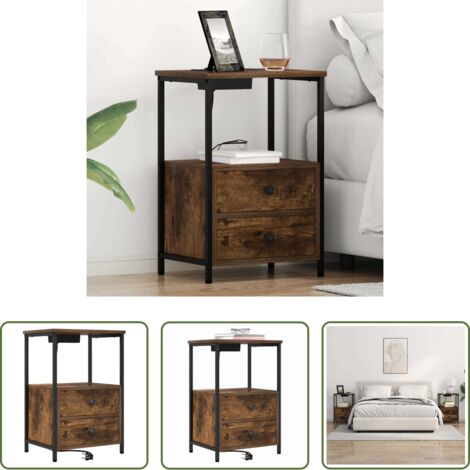 Comodino con ricarica -  Armadio da Notte Rovere fumé 40 x 31 x 60 cm Legno multistrato