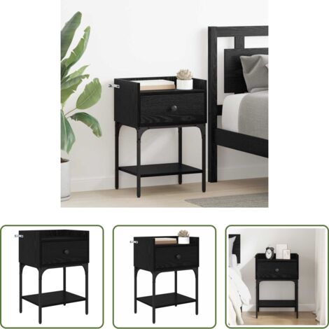 Comodino con ripiani -  Comodino Rovere Nero 40 x 29 x 60 cm Legno multistrato