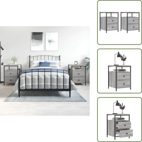 Comodino con ripiani - vidaXL Comodini 2 pz Grigio Sonoma 44x45x60 cm in Legno Multistrato - Comodino con foto