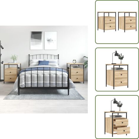 Comodino con ripiani - vidaXL Comodini 2 pz Rovere Sonoma 44x45x60 cm in Legno Multistrato - Comodino in ferro