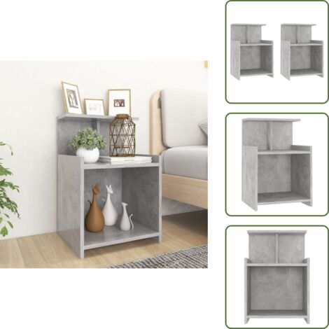 Comodino con ripiani - vidaXL Comodini 2pz Grigio Cemento 40x35x60 cm in Legno Multistrato - Comodino da camera