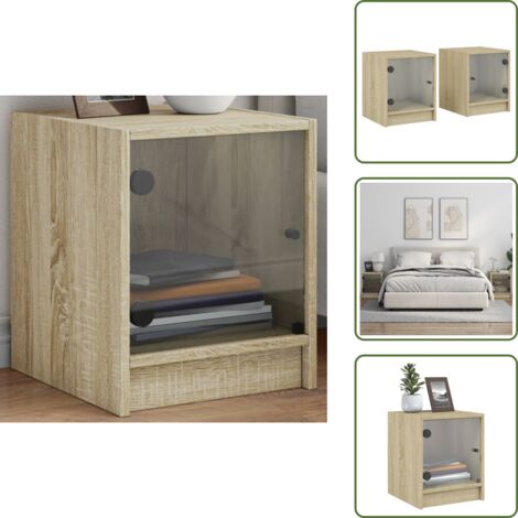 Comodino con ripiani - vidaXL Comodini con Ante in Vetro 2pz Rovere Sonoma 35x37x42 cm - Comodino per camera da letto