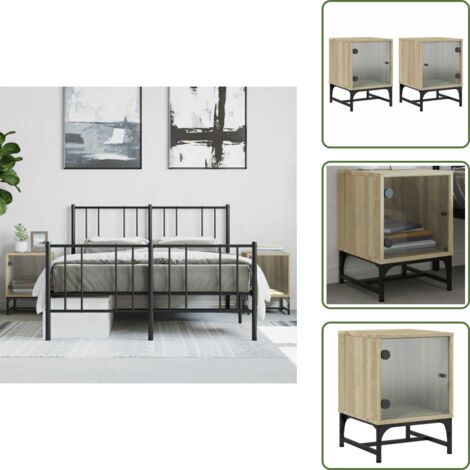 Comodino con ripiani - vidaXL Comodini con Ante in Vetro 2pz Rovere Sonoma 35x37x50 cm - Comodino per camera da letto