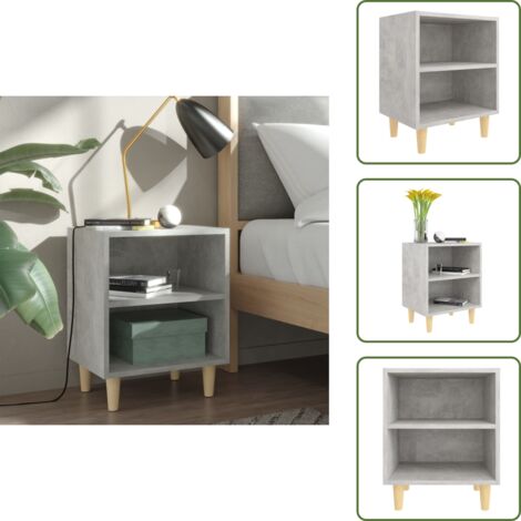 Comodino con ripiani - vidaXL Comodino con Gambe in Legno Massello Grigio Cemento 40x30x50 cm -