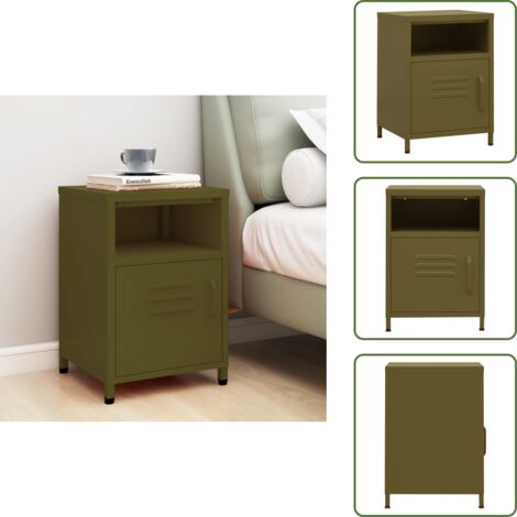 Comodino con ripiano aperto - vidaXL Comodino Verde Oliva 35x35x51 cm in Acciaio - Comodino con anta