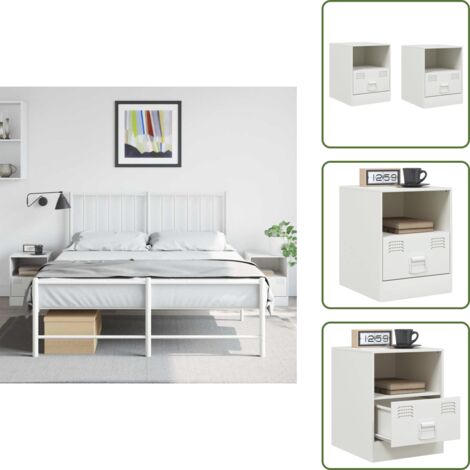 Comodino con ripiano - vidaXL Comodini 2 pz Bianchi 34,5x39x44 cm in Acciaio - Comodino da interno