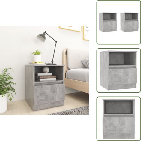 Comodino con ripiano - vidaXL Comodini 2 pz Grigio Cemento 40x40x50 cm in Legno Multistrato - Comodino da soggiorno