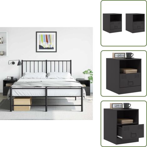 Comodino con ripiano - vidaXL Comodini 2 pz Neri 34,5x39x44 cm in Acciaio - Comodino con maniglia
