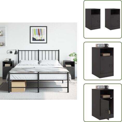 Comodino con ripiano - vidaXL Comodini 2 pz Neri 34,5x39x62 cm in Acciaio -