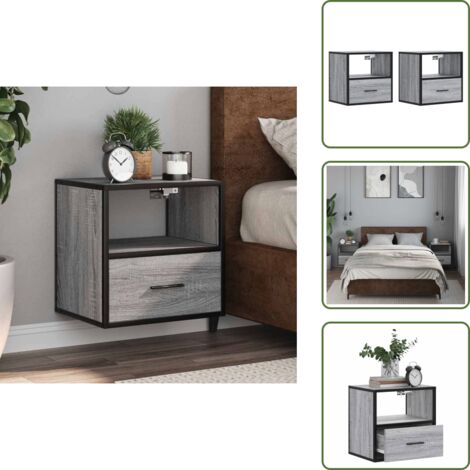 Comodino con ripiano - vidaXL Comodini a Muro 2 pz Grigio Sonoma 40x31x39,5 cm - Comodino per stanze
