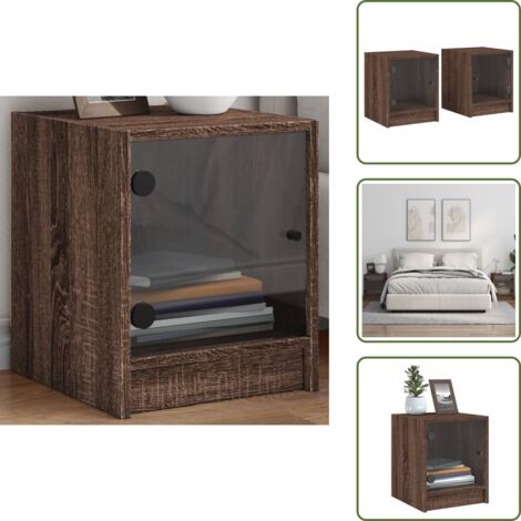 Comodino con ripiano - vidaXL Comodini con Ante in Vetro 2pz Rovere Marrone 35x37x42 cm - Comodino per camera da letto
