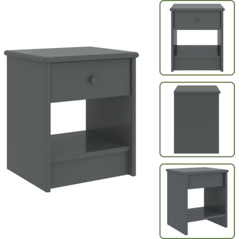 Comodino con ripiano - vidaXL Comodino Grigio Scuro 35x30x40 cm in Legno Massello di Pino - Comodino con cassetto