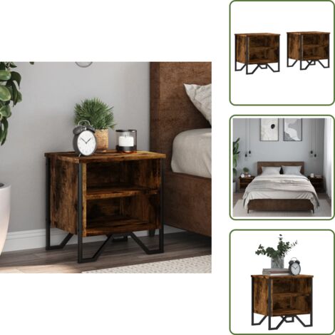 Comodino con ripiano - vidaXL Comodino Rovere Fumo 2pz 40x30x40 cm in Truciolato - Comodino in legno multistrato