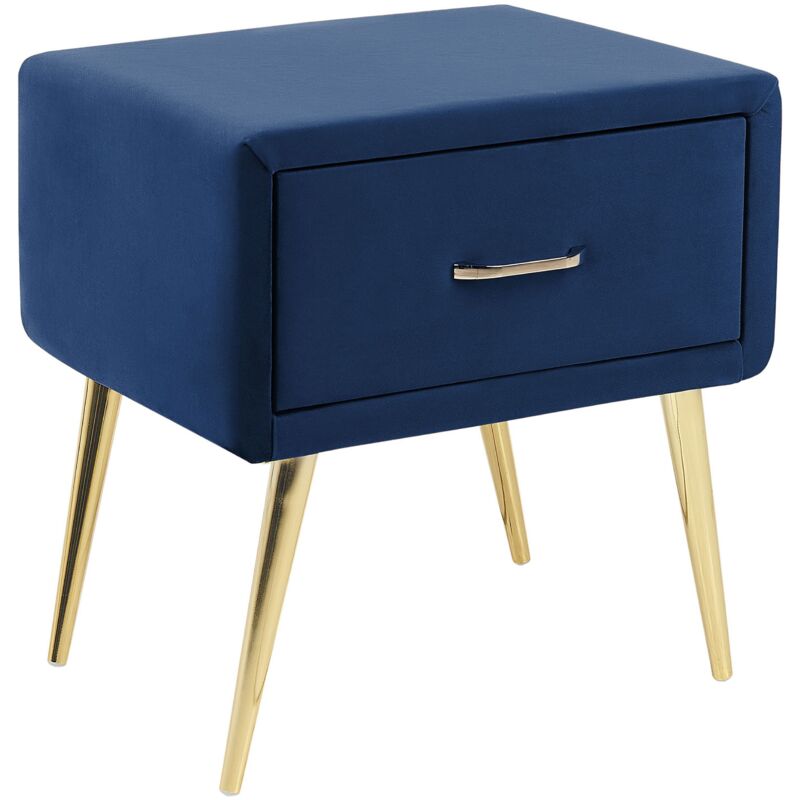 Comodino velluto blu marino e oro con cassetto Flayat