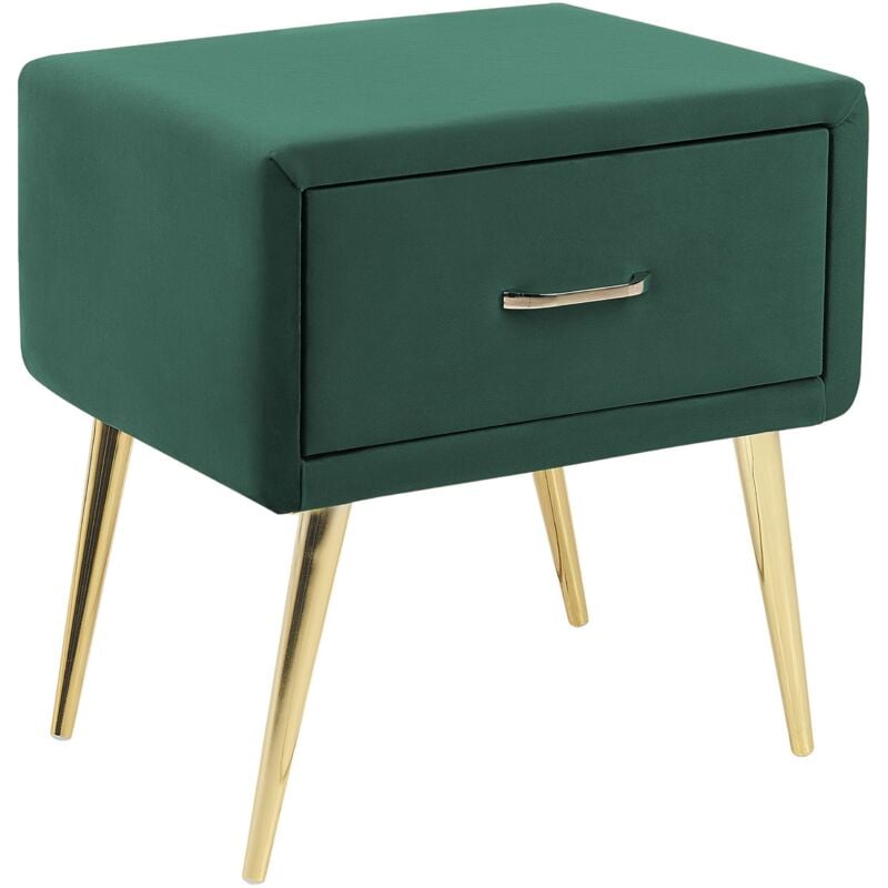 Comodino velluto verde smeraldo e oro con cassetto Flayat