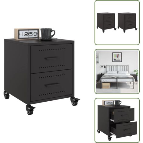 Comodino con ruote - vidaXL Comodini 2 pz Neri 36x39x43,5 cm in Acciaio - Comodino per interni