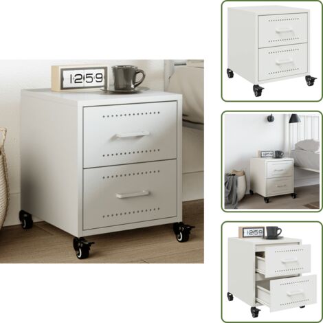 Comodino con ruote - vidaXL Comodino Bianco 36x39x43,5 cm in Acciaio - Comodino per interni