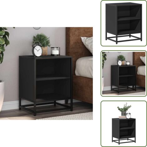 Comodino con scaffali - vidaXL Comodino Nero 40x31x50 cm Legno Multistrato e Metallo - Comodino per camera da letto
