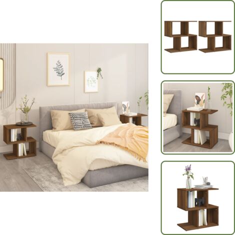 Comodino con scomparti - vidaXL Comodini Rovere Marrone 2 pz 50x30x51,5 cm in Legno Multistrato - Comodino con piano decorativo