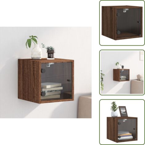 Comodino con scomparti - vidaXL Comodino con Anta in Vetro Rovere Marrone 35x37x35 cm - Comodino per camera da letto