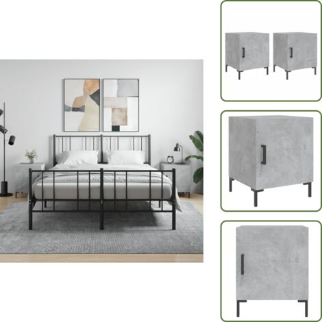 Comodino con scomparto - vidaXL Comodini 2 pz Grigio Cemento 40x40x50 cm in Legno Multistrato - Comodino con piedini in metallo