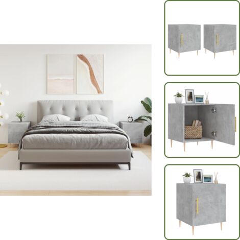 Comodino con scomparto - vidaXL Comodini 2 pz Grigio Cemento 40x40x50 cm in Legno Multistrato - Comodino con piedini in metallo